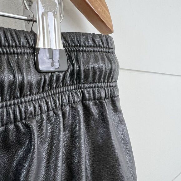 Theory Slit Paper Faux Leather Pants Women 12 Black Drawstring Waist Point Nappa - Picture 9 of 16